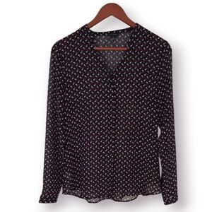 Ann Taylor Navy and Red Geometric Blouse